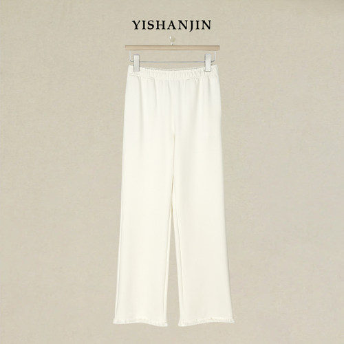 依山锦国风面膜直筒休闲裤子女款外穿秋冬白色阔腿新中式窄版天丝