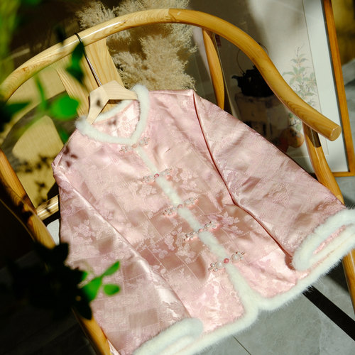 依山锦国风宋锦提花重工棉服厚外套新中式桑蚕丝女上衣棉袄水貂毛