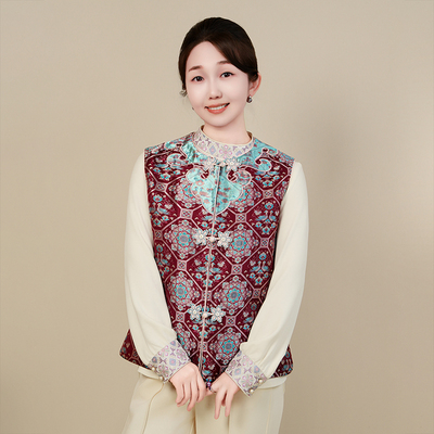 依山锦国风高端桑蚕丝宋锦马甲新中式外穿提花真丝秋季女装高级感
