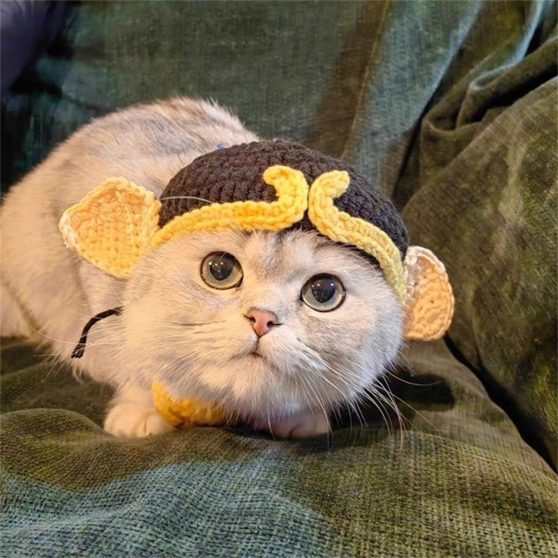 猫咪猪八戒头套搞怪头饰小狗狗可爱变装毛线帽子宠物装扮拍照道具