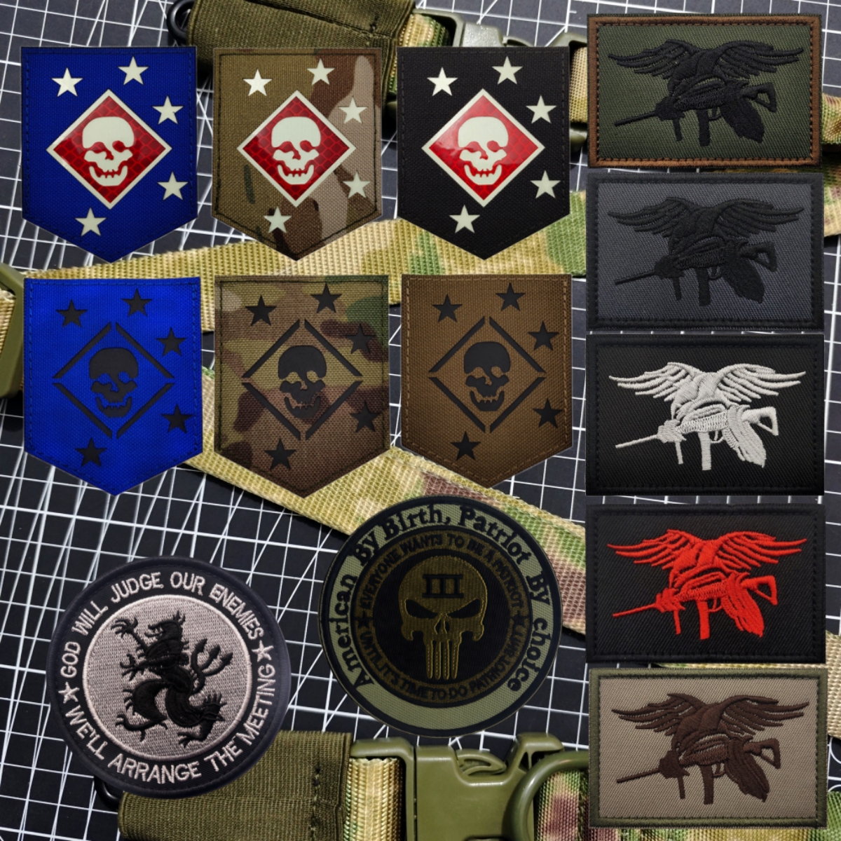 美国马骚客海军陆战队臂章海豹突击队魔术贴徽章刺绣布贴战术包贴