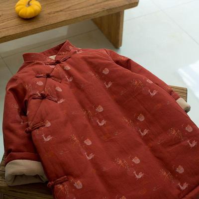 新中式女童冬装新年改良女宝红色旗袍拜年服男宝喜庆衣服汉服棉袄