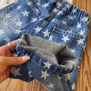 日系童装中古款男女宝宝星星满印牛仔裤日系儿童直筒裤休闲长裤子