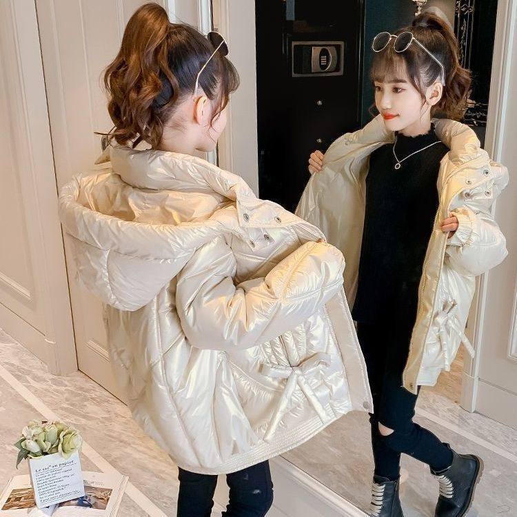 女童亮面免洗羽绒棉服女中长款韩版宽松冬季外套棉袄2025年新款潮