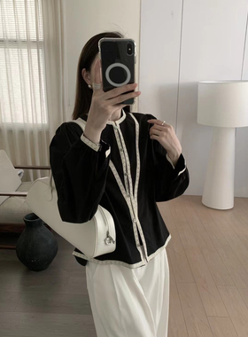 Eter 韩24秋季法系风轻熟高端优雅气质女蕾丝衬衣通勤百搭女上衣