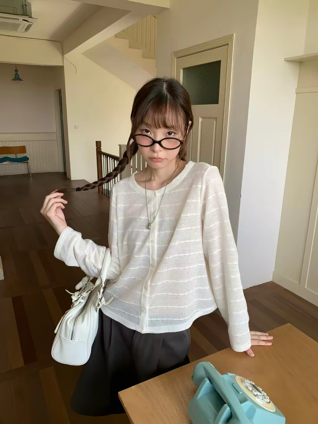 Eter 26早秋单排扣条纹薄款透气开衫女宽松显瘦长袖防晒衫上衣图片