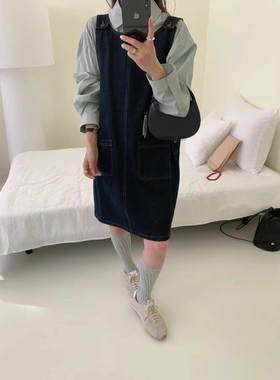 Eter 24韩早秋新款牛仔背带裙宽松显瘦短裙减龄吊带裙子连衣裙女