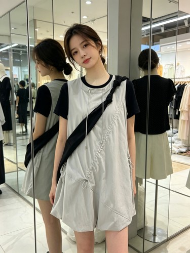 Eter 夏新法式甜美不规则抽绳设计感立体花苞感无袖娃娃感连衣裙