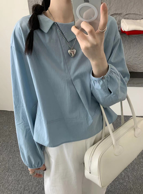 Eter 25韩春季新款设计感娃娃领翻领长袖衬衫女宽松显瘦上衣潮