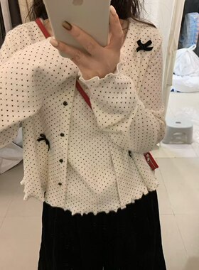 Eter 26韩系甜美波点蝴蝶结吊带针织开衫两件套女设计感显瘦上衣