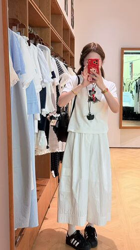 Eter夏韩系甜美减龄短袖T恤女设计感小众宽松显瘦半身裙裤套装