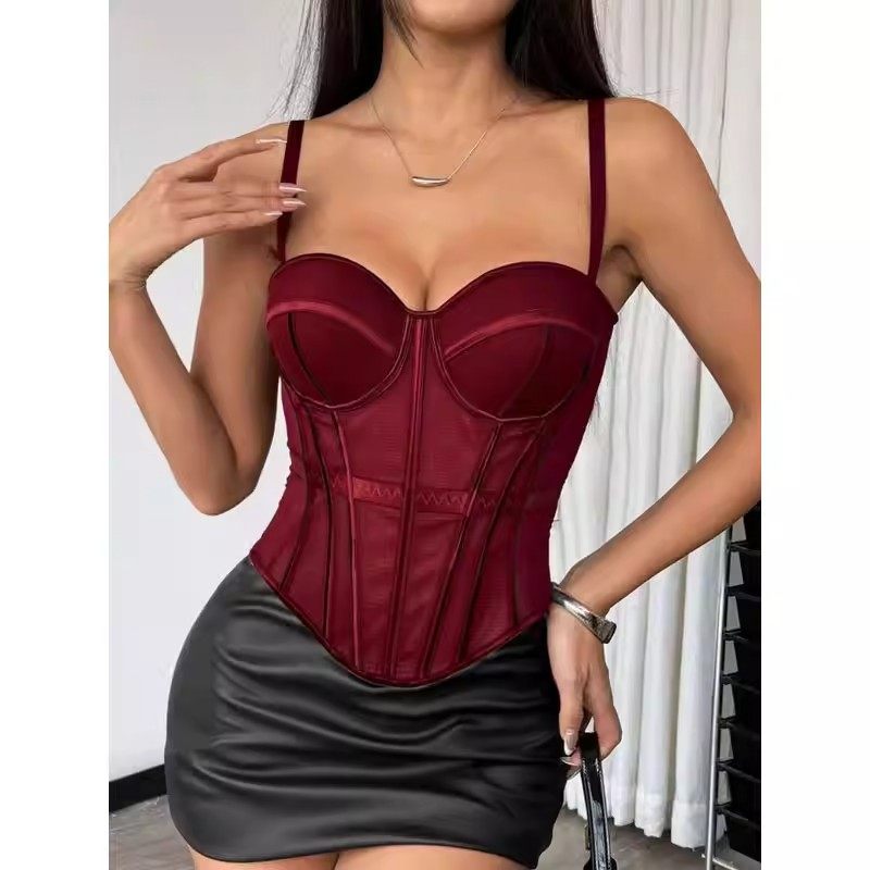 欧美纯色时尚鱼骨胸衣收腰显瘦网纱吊带背心带胸垫外穿鱼骨上衣,女士内衣/男士内衣/家居服,文胸,淘宝优惠券,粉丝福利购,淘宝优惠卷