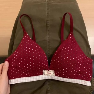 甜美波点内衣小胸聚拢女士无钢圈红色舒适薄款 结婚新娘本命年文胸