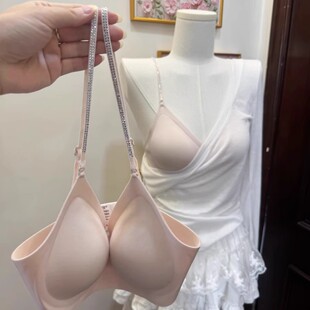 闪钻细肩带美背内衣无痕无钢圈小胸聚拢显大露背文胸交叉挂脖胸罩