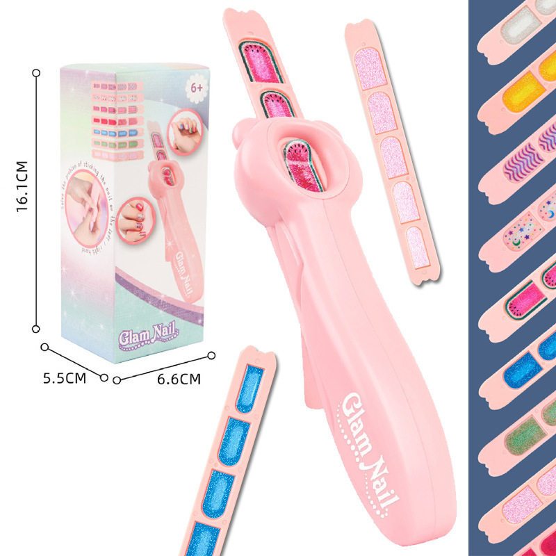 儿童化妆DIY美甲机亚马逊女孩彩装按压式指甲机美妆玩具套装