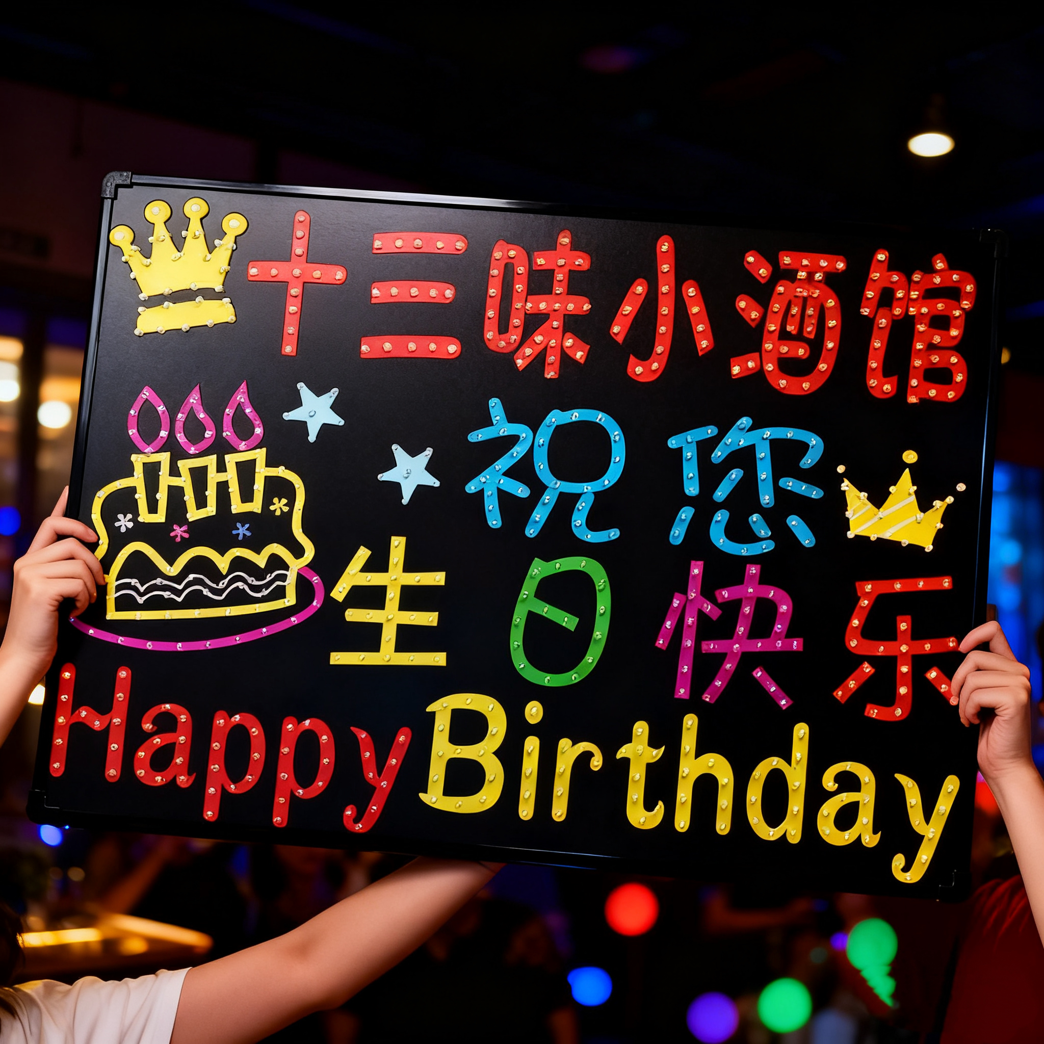 海底捞生日快乐led灯牌80*60cm火锅店手举牌演唱会应援发光字定制