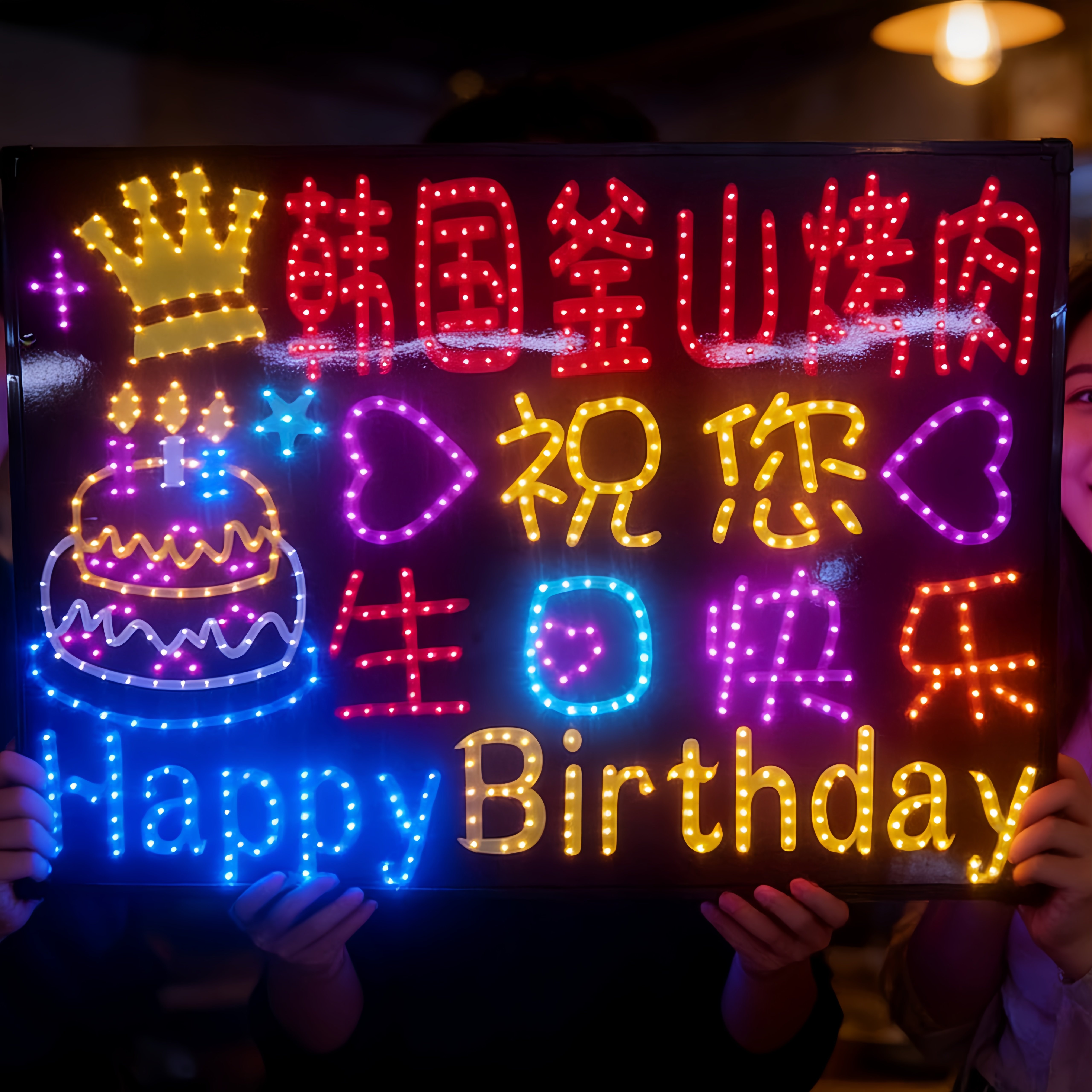 生日快乐led灯牌制作火锅酒店ktv手举移动发光广告牌周年制作装饰