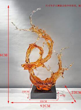 酒店大堂轻奢高档透明树脂浪花落地雕塑客厅电视柜艺术软装饰摆件