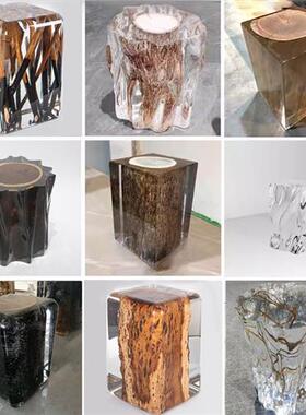 茶室铂晶透明茶墩水晶木墩坐墩坐凳边几软装工艺品家居家具定制