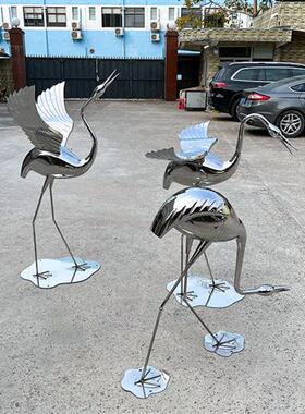 不锈钢仙鹤雕塑火烈鸟庭院水池样板间摆件可定制景观户外广场公园