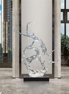 透明流水浪花摆件树脂雕塑客厅玄关抽象装饰艺术酒店会所大堂摆设