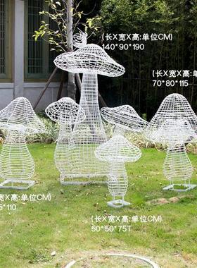 户外不锈钢镂空蘑菇雕塑公园林售楼草坪铁艺发光植物景观装饰摆件