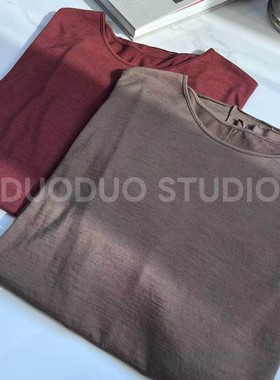 【多多还是多多】四季款卷边一刀切复古舒适长袖羊毛T恤2607