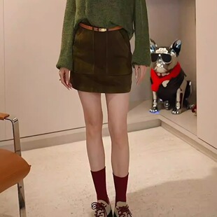 【多多还是多多】高奢复古显白高腰进口反绒皮短裙KF-PQ2358