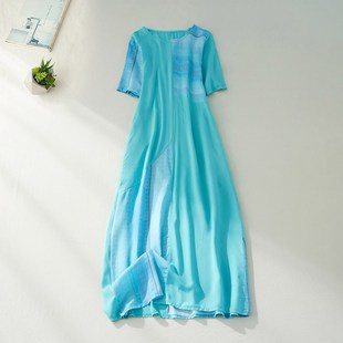 速发尾松不规则棉麻连气裙夏宽单衣质亚麻长裙