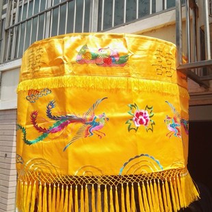 速发节庆布艺用品黄罗伞圆式伞面婚形中庆花轿配套道具龙凤刺绣黄