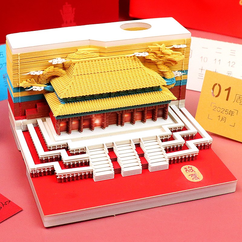 速发年虎啸龙祥中国风天坛祈年殿带灯立体便签纸雕文创古风艺术