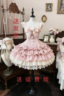pp原创甜美粉白洛丽塔JSK连衣裙 可爱蝴蝶结波点蛋糕裙