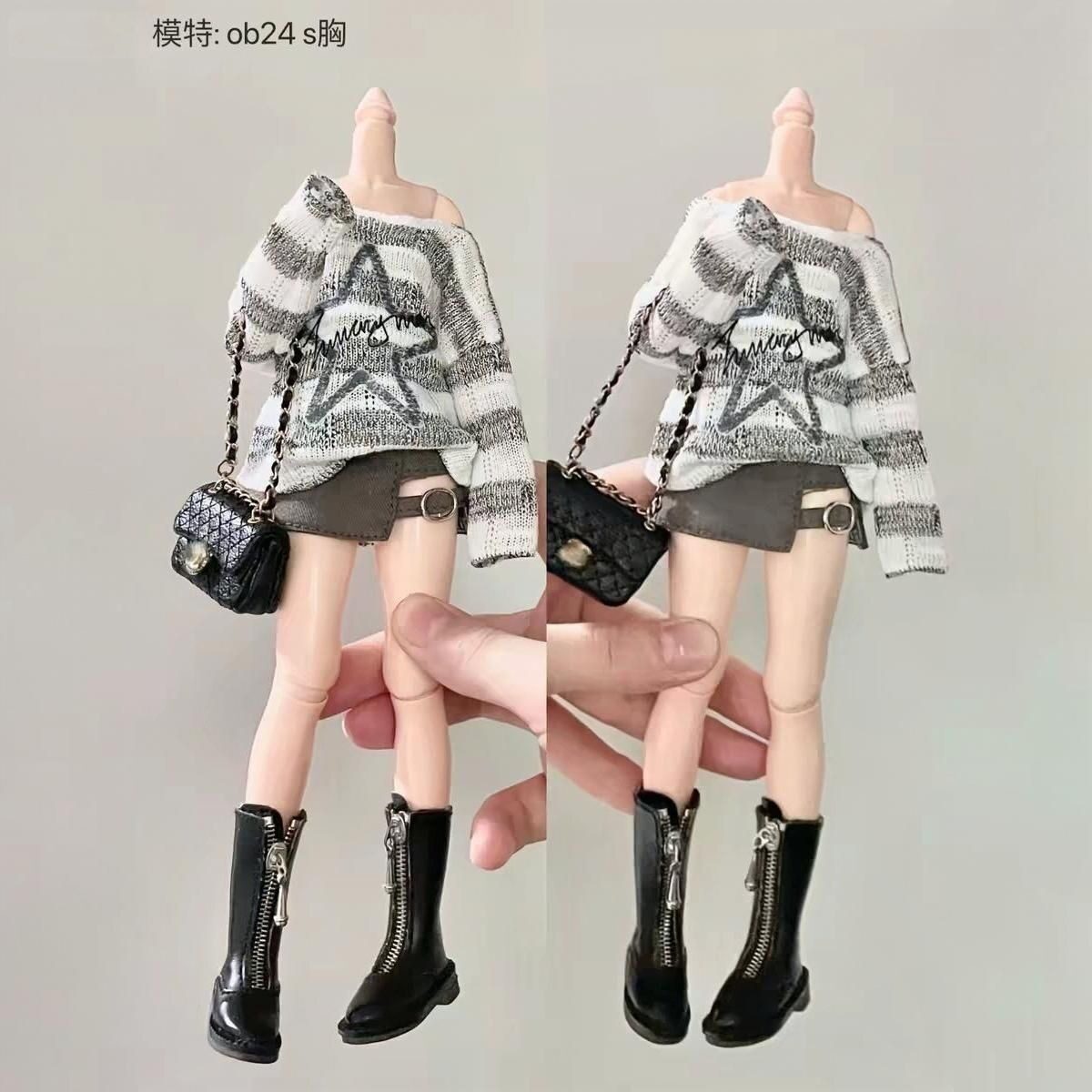 特六米甜四代净羽体娃衣OB24小布azone衣服一字肩条毛衣短裙套装