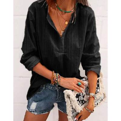 Fashion striped cotton and linen top loose casual shirt