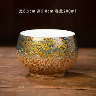 羊脂玉瓷大漆茶杯漆器龟裂纹单杯手工上漆白瓷品茗杯商务送礼