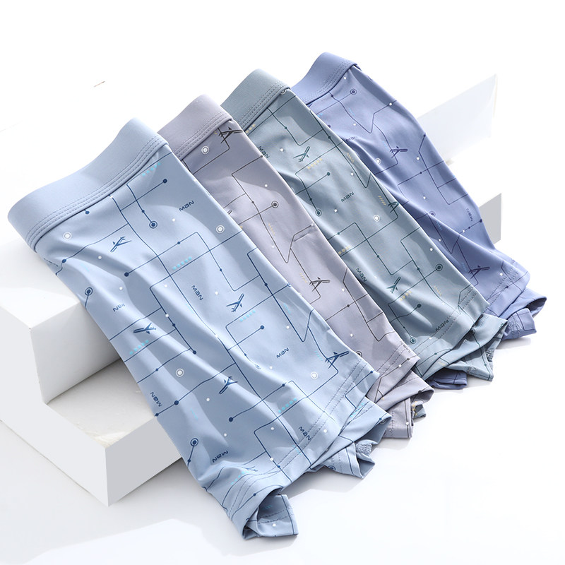 冰丝男士内裤无痕抑菌男生平角夏季薄款透气潮流印花青少年短裤头