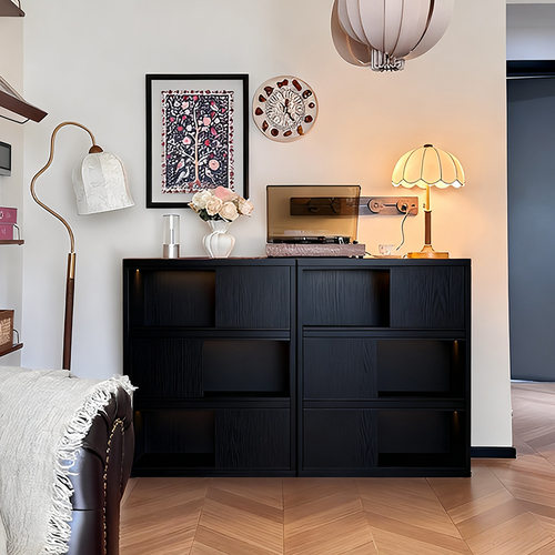 实木收纳柜黑色格子柜闲鱼二手家具旧货市场入口全新书柜储物柜子