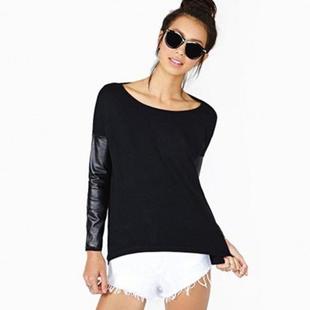 shirt Black bottoming leather handsome patchwork