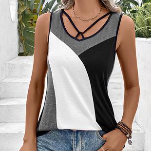 stitching shirt contrast Sleeveless block sexy color vest