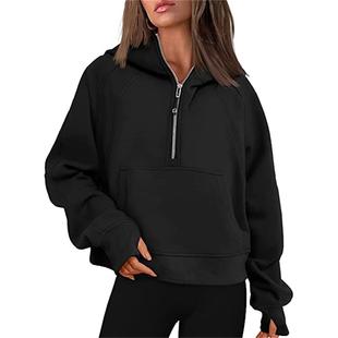 Loose Sports Plus Half Velvet Zip Sweatshirts Short Hoodies