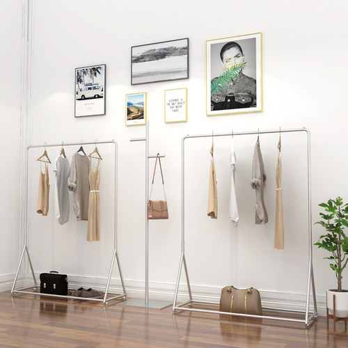 服装店衣架展示架落地式婚纱架卧室晾衣杆架简约男女侧挂中岛架子