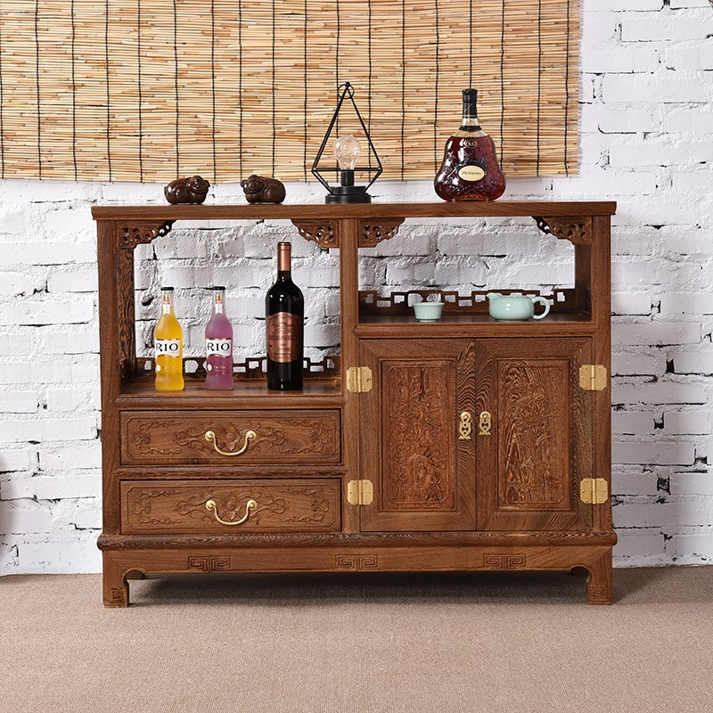 红木家具鸡翅木餐边柜实木茶水柜新中式碗柜橱柜储物柜仿古茶柜子