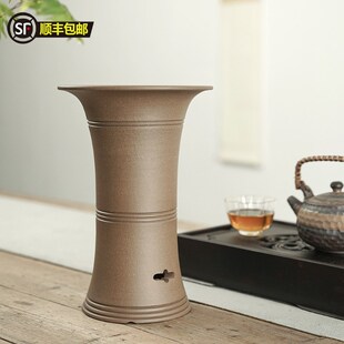 清香阁紫砂 全手工简约束腰花盆 原矿蟹壳青 室内桌面绿植兰花盆