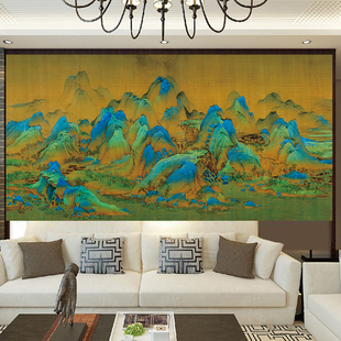 千里江山图背景布挂布卧室床头墙布客厅画布宿舍墙壁遮挡挂毯国画
