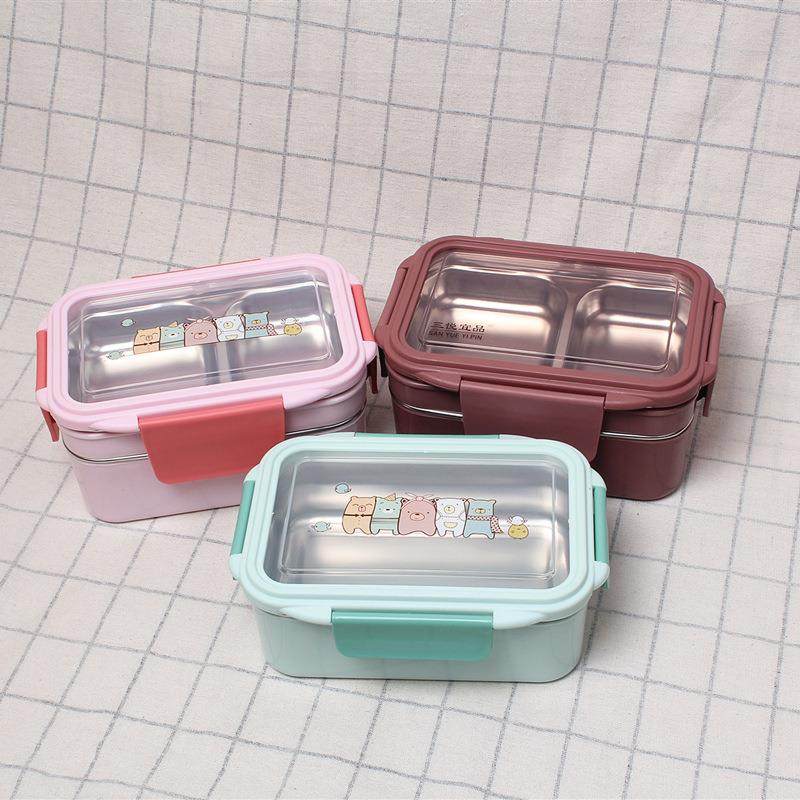 不锈钢保温饭盒分隔便当盒日式双层保鲜盒长方形学生午餐盒快餐杯,餐饮具,保鲜盒,淘宝优惠券,粉丝福利购,淘宝优惠卷