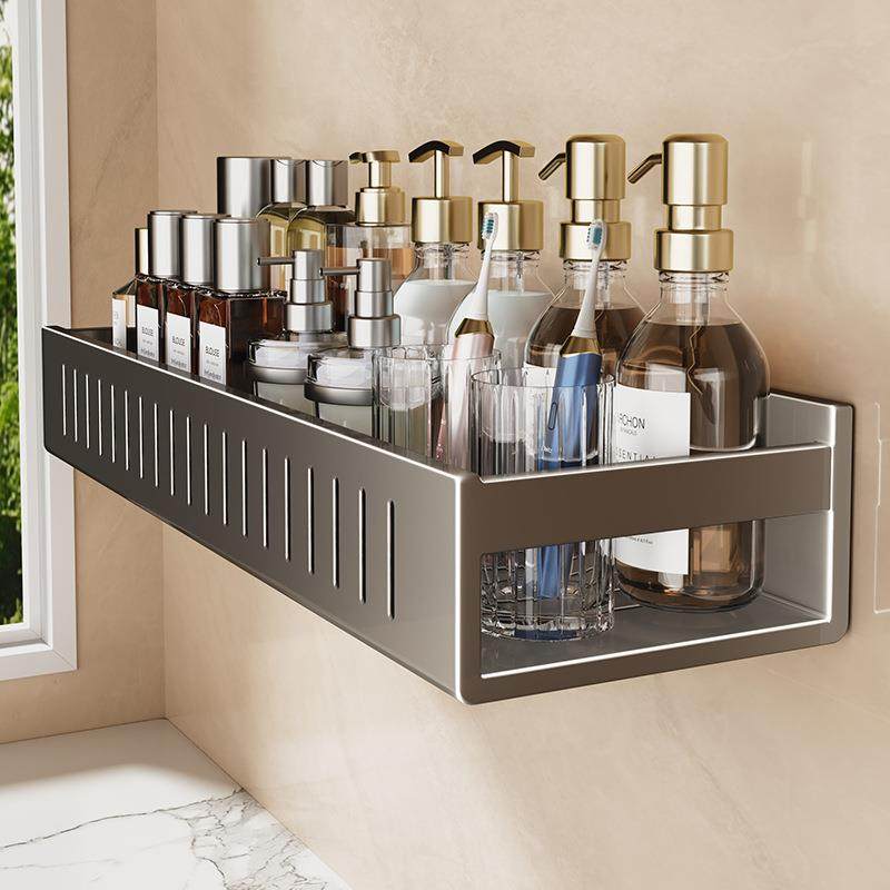 枪灰浴室置物架卫生间免打孔洗漱台壁挂式挂墙上洗手间厕所收纳架,收纳整理,书桌收纳置物架,淘宝优惠券,粉丝福利购,淘宝优惠卷
