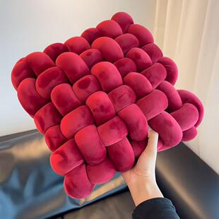 无独有偶结婚抱枕卧室客厅沙发摆件红色编织创意抱枕靠垫婚房布置