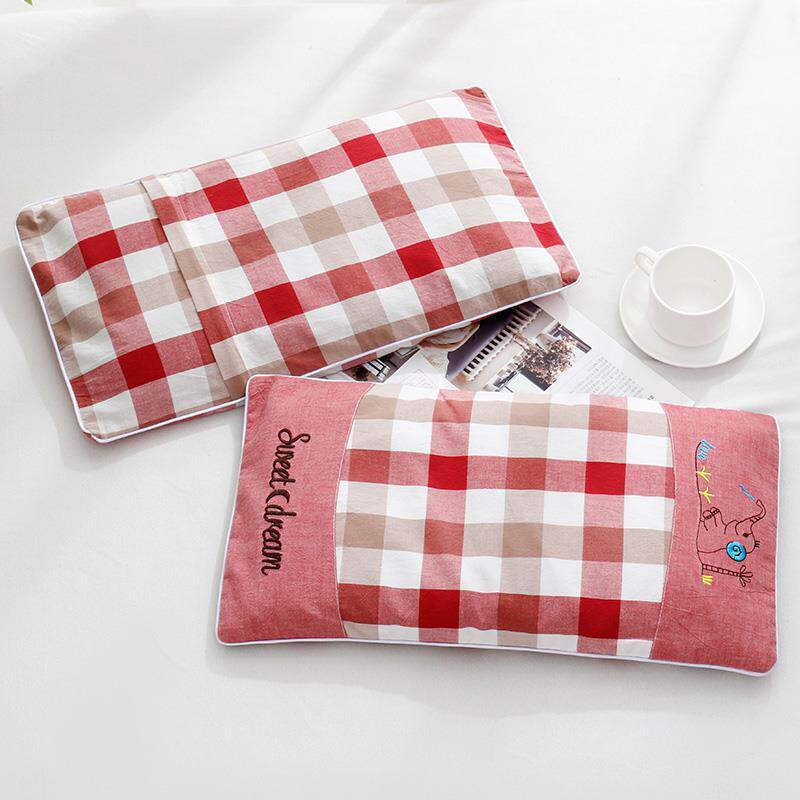 卡通印花格子儿童枕头套 水洗棉加厚28*48cm幼儿园小学生枕套