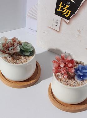 淄博琉璃小摆件多肉盆栽玻璃植物工艺品家居客厅桌面装饰生日礼物