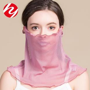 華業(yè)夏季 口罩脖套小絲巾 真絲面罩套頭圍脖女純色防曬透氣薄款 新品